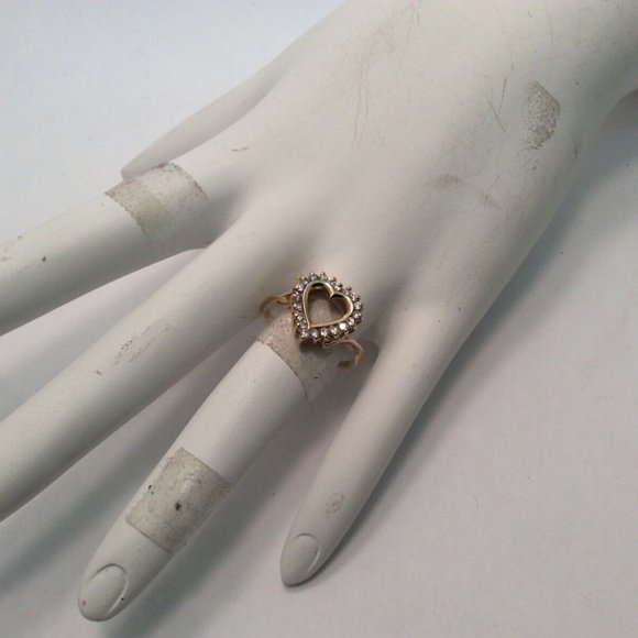 14K Yellow Real Solid Gold Heart Diamond Lady Ring Band Size 6   2.4gr  .40ct - Picture 6 of 7